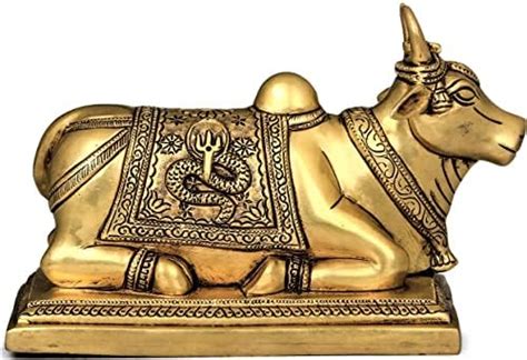 Buy WIGANO Brass Nandi Cow Idol Shiv Parvati Vahan Bull Embossed Statue ...