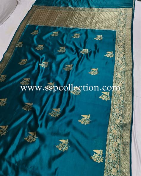 Teal-Blue Pure Mango Silk Banarasi Saree – SSP Collection