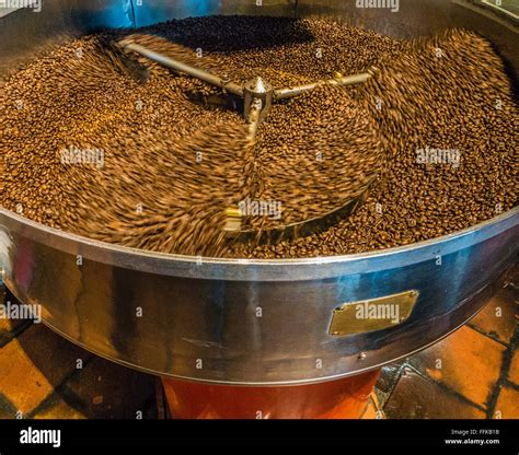 A close-up of a coffee bean roasting machine at Santa Barbara Roasting ...