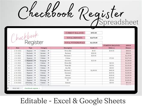 Check Register Excel Template