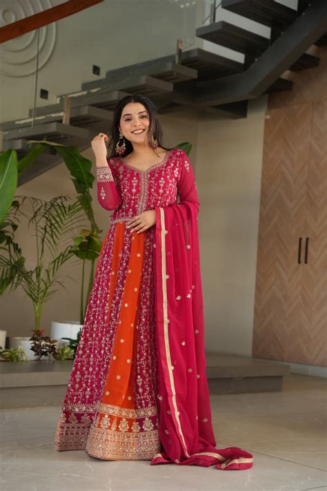 Faux Blooming Gown with Dupatta | Zari & Sequins Embroidery – Aakriti ...