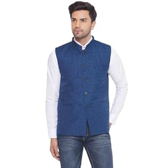 Buy Veera Paridhaan Rayon Sequence Nehru Jacket for Men (Turquoise ...
