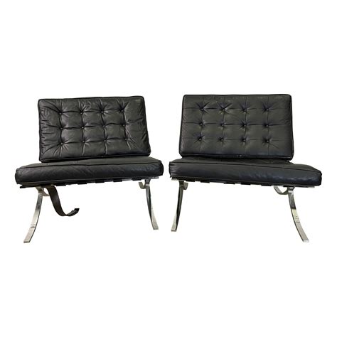 Pair of Knoll Original Mies Van Der Rohe Barcelona Chairs Label at 1stDibs