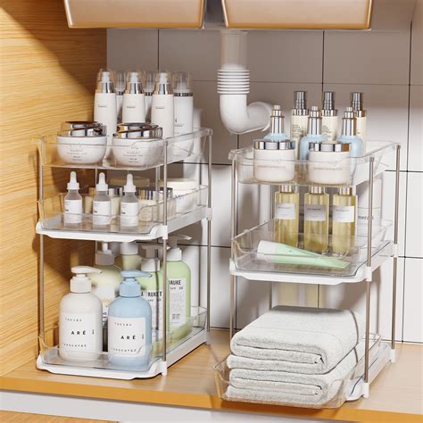 Amazon.com - MHHA 2 Pack Bathroom Cabinet Organizer, 2 Tier Clear Under ...