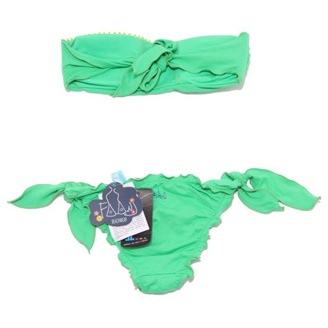 7011S bikini donna FAANJ BEACHWEAR verde fascia ricamata e slip ...