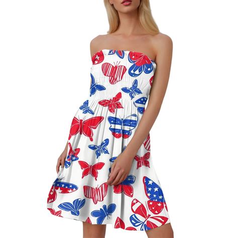 Easter Dresses For Women, 4Th Of July Strapless Dress Pleated Beach ...