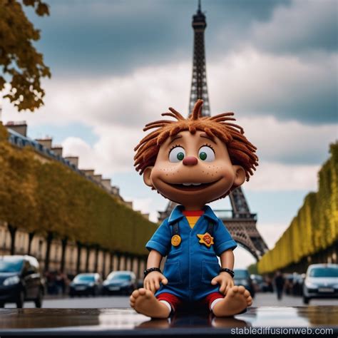 Chuckie from Rugrats in Paris with Eiffel Tower | Stable Diffusion Online
