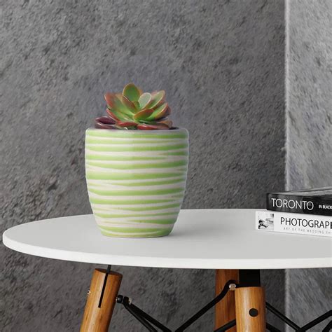 Light Green Striped Ceramic Flower Pot – Eyaas