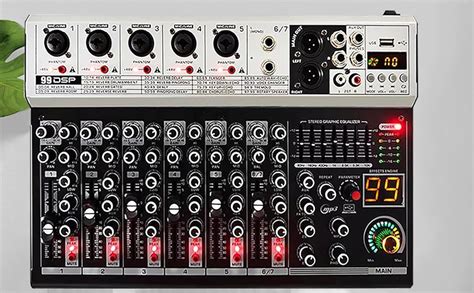 kh Audio Mixer 7 Channel DJ mixer Console USB Computer Recording 48V ...