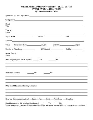 Fillable Online wiu Event Evaluation Form - Western Illinois University ...