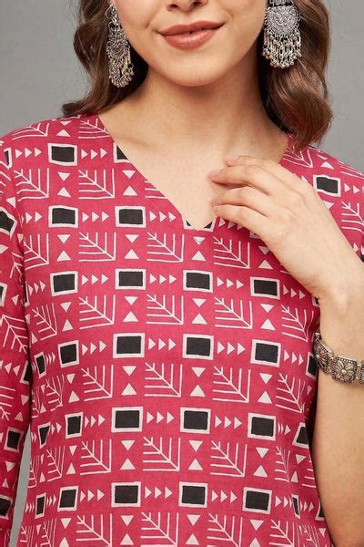 Red Geometric Kurti for Women | Cotton A-Line Kurti – The Pajama Factory