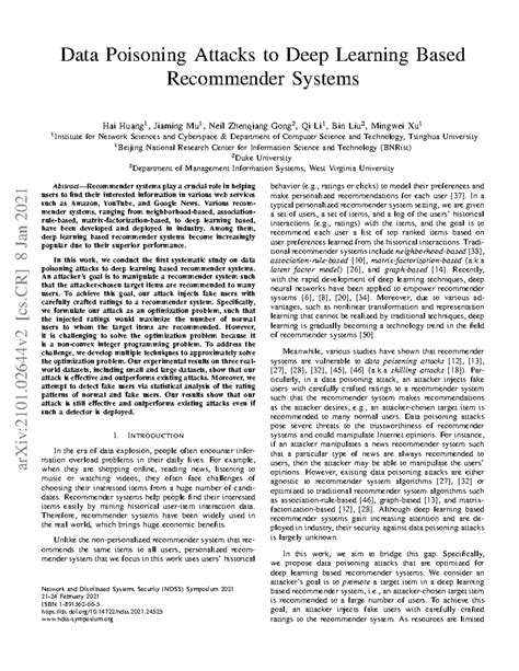 Data Poisoning Attacks on Deep Learning Recommender Systems (NDSS 2021 ...