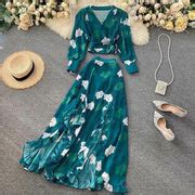 Pannkh Floral Wrap Top N Frill Split Skirt Set – Twirl Around World