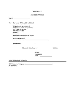 Fillable Online APPENDIX C SAMPLE INVOICE - University of Prince Edward ...