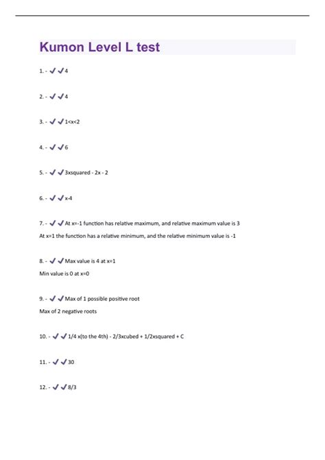 Kumon Level L test Questions Perfectly Answered!! - Kumon Level - Stuvia US