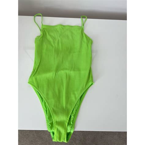 Topshop neon green swimsuit size 10 Worn a couple of... - Depop