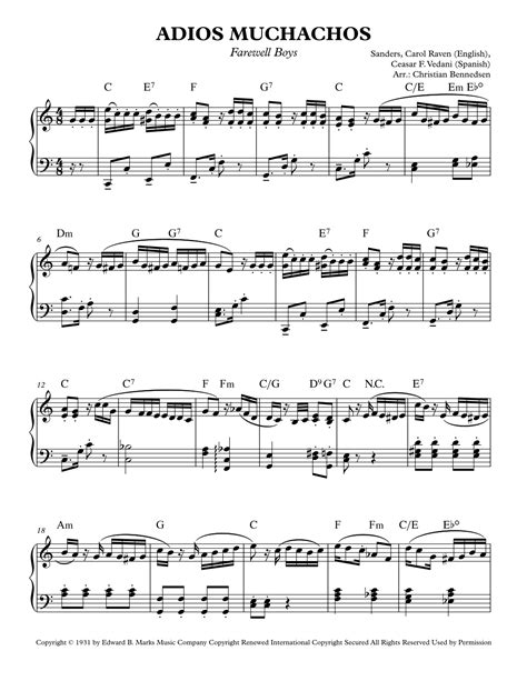 Adios Muchachos (Farewell Boys) (arr. Christian Bennedsen) by Carol ...