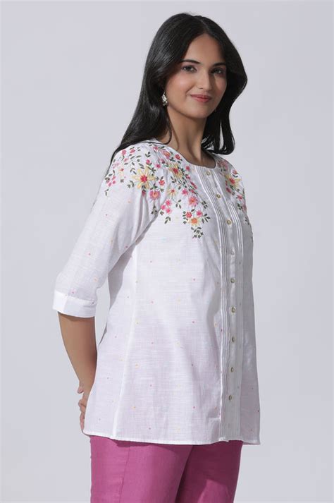 Buy White Embroidered Cotton Top With Pintucks @ 2299 | W for woman ...
