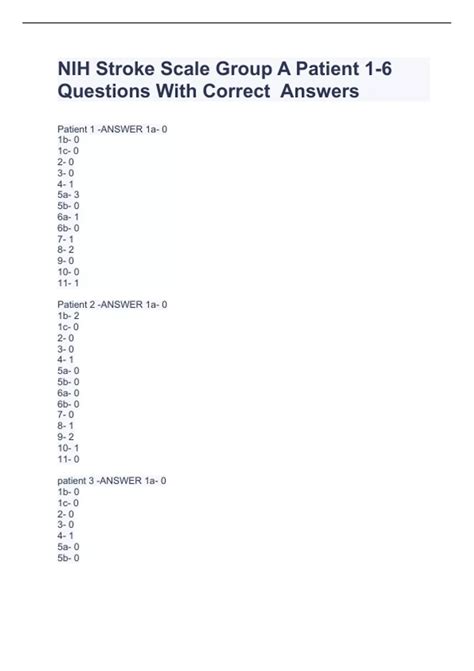 NIH Stroke Scale Group A Patient 1-6 Questions With Correct Answers ...