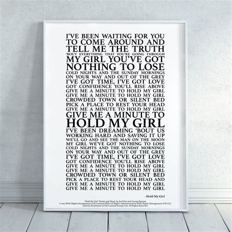 Hold My Girl Song Lyrics Print Official Licensed Print Poster unframed ...