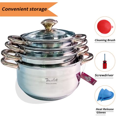 304 Stainless Steel Pots Set nonstick with lids-8 Piece Luxe Silver ...