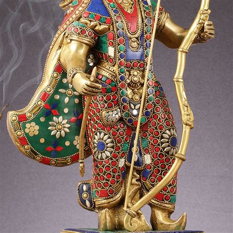 Buy Brass Lord Rama Idol multicolour stonework | 18" - Budhshiv.com