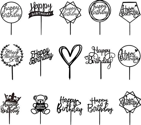 Buy 15PCS Black Happy Birthday Cake Topper Acrylic Cupcake Topper A ...