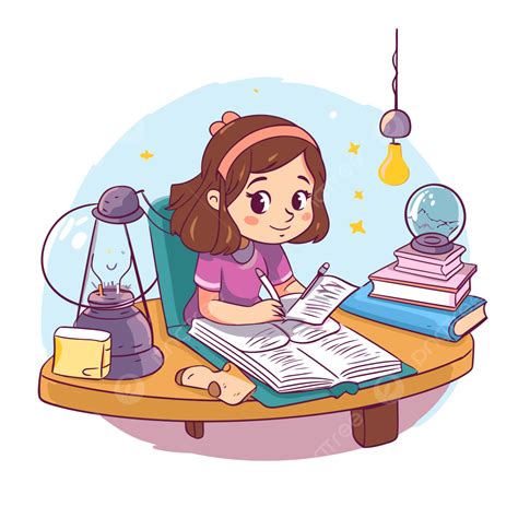 Studying Clipart Girl Reading And Studing At Desk Cartoon Vector ...