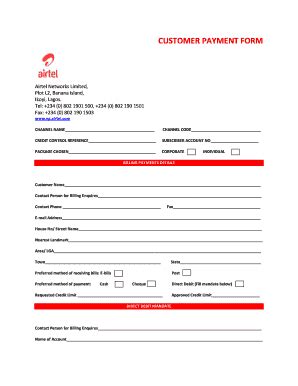 CUSTOMER PAYMENT FORM - Airtel - Fill and Sign Printable Template Online