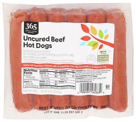 Amazon.com: 365 by Whole Foods Market, Beef Hot Dog Uncured, 16 Ounce ...