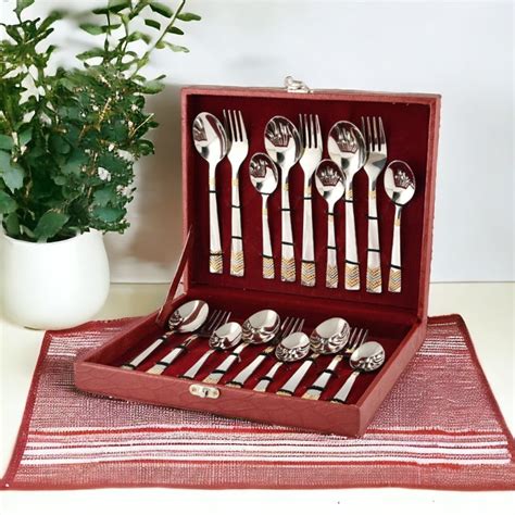Buy FnS Raga 24 Karat Gold Plated 18 Pcs Cutlery Set with Leatherette Box