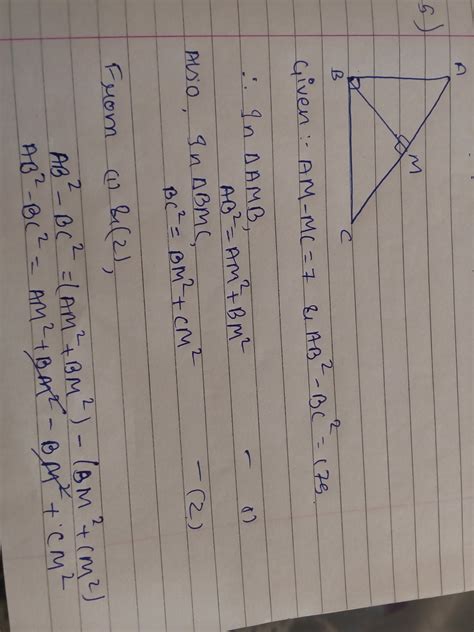 in a triangle abc angle B = 90 BM is perpendicular to AC. AM - MC=7.AB ...