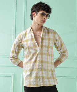 WOXEN Men Checkered Casual Yellow Shirt - Buy WOXEN Men Checkered ...