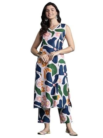 Buy INDO ERA Women's Multi Pure Cotton Printed Straight Kurta & Pant ...