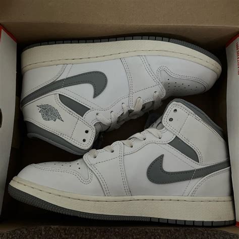 grey and white nike air jordan 1 mid so nice and... - Depop