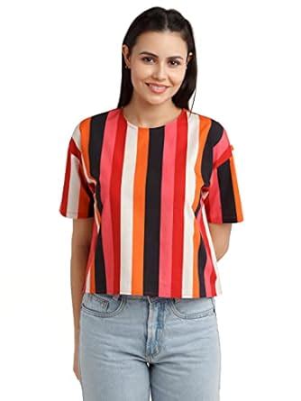 Zink London Women's Multi-Colored Stripes Oversized Top : Amazon.in ...