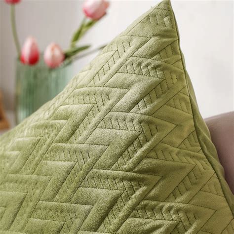 Sage Green Geometric Quilted Velvet Cushion Cover 16 Inch Online ...