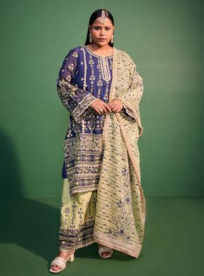 Organza Kali Navy Kurta Set
