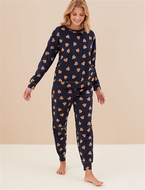Buy Fleece Heart Print Pyjama Set at Marks & Spencer