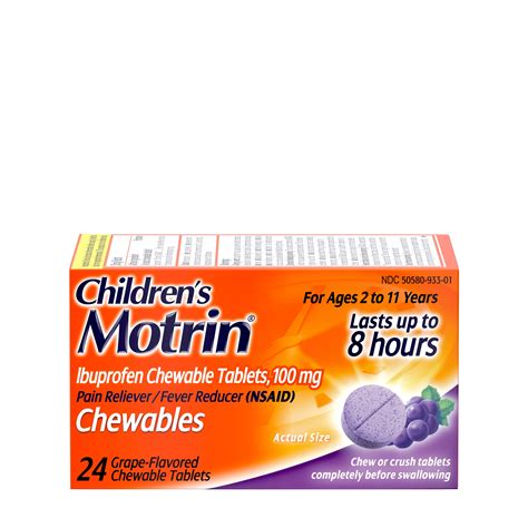 Children's Motrin Chewable Tablets with 100 mg Ibuprofen, Grape, 24 ct ...