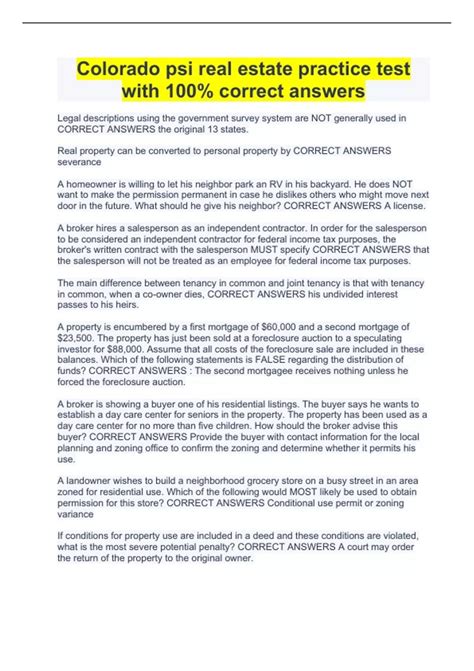 Colorado psi real estate practice test with 100% correct answers ...