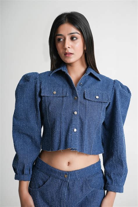 Textured Denim Blue Co-Ord Set – Aditi & Pallavi