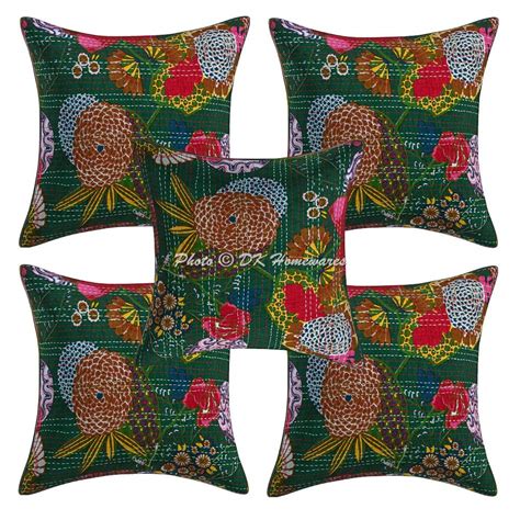 Buy DK Homewares Traditional Green Couch Cushion Cover 16 X 16 Set of 5 ...