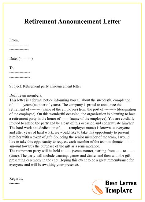 Retirement Announcement Letter Template - Sample & Examples