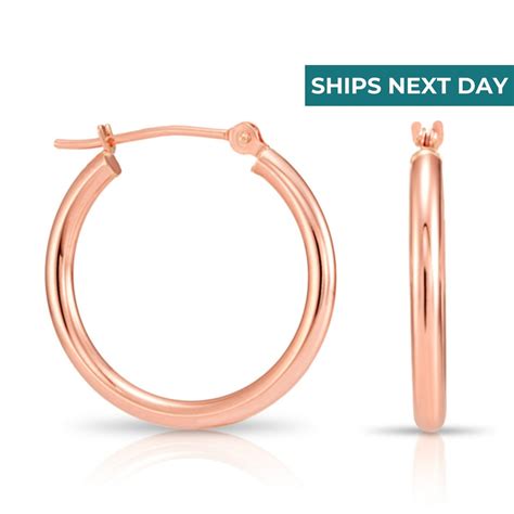 10K Solid Gold Hoop Earrings, Round Rose Gold Polished Hoops, Classic ...