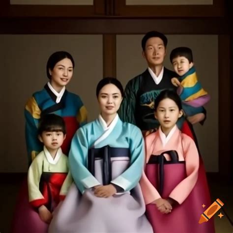 Family dressed in traditional korean hanbok attire on Craiyon