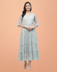 MISS AYSE Women Fit and Flare Light Blue Midi/Calf Length Dress - Buy ...