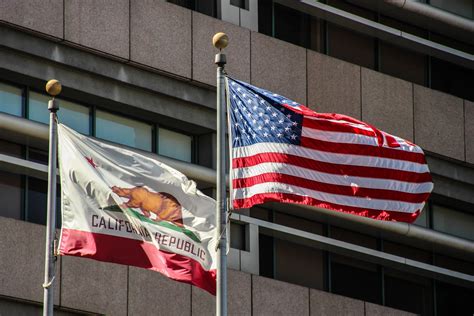 Free Stock Photo of American And California State Flags On Poles