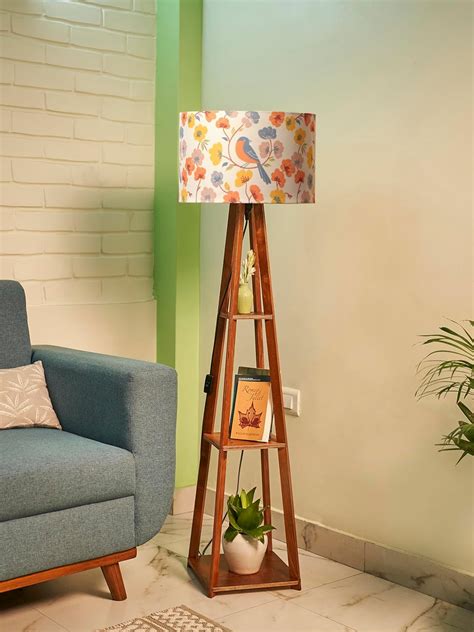 Crosscut Furniture Wooden LED Floor Lamp with Shelf (Retro Robin ...