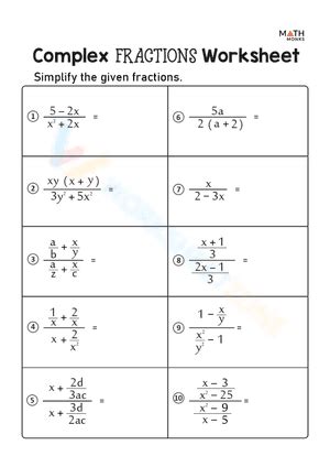 Image result for Working with Complex Fractions Worksheet